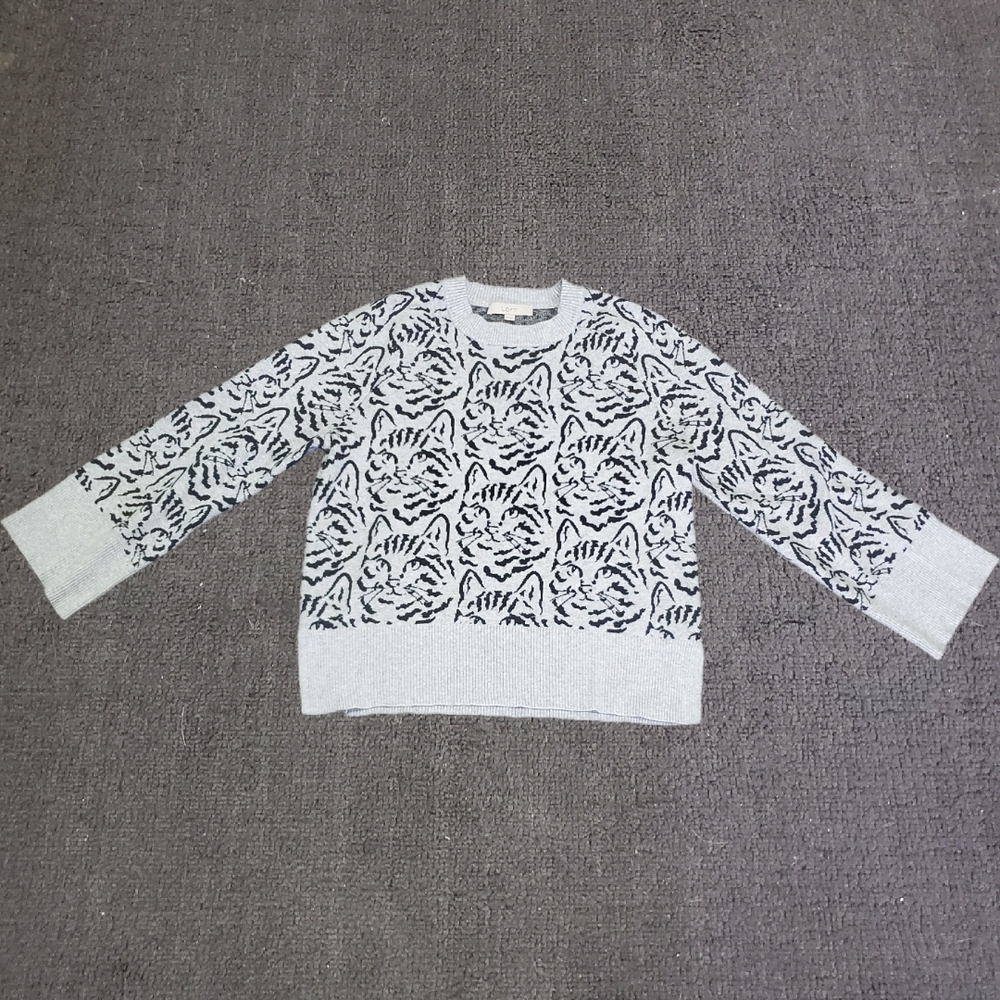 Womens Xl Cat Print Open Sleeve Sweater